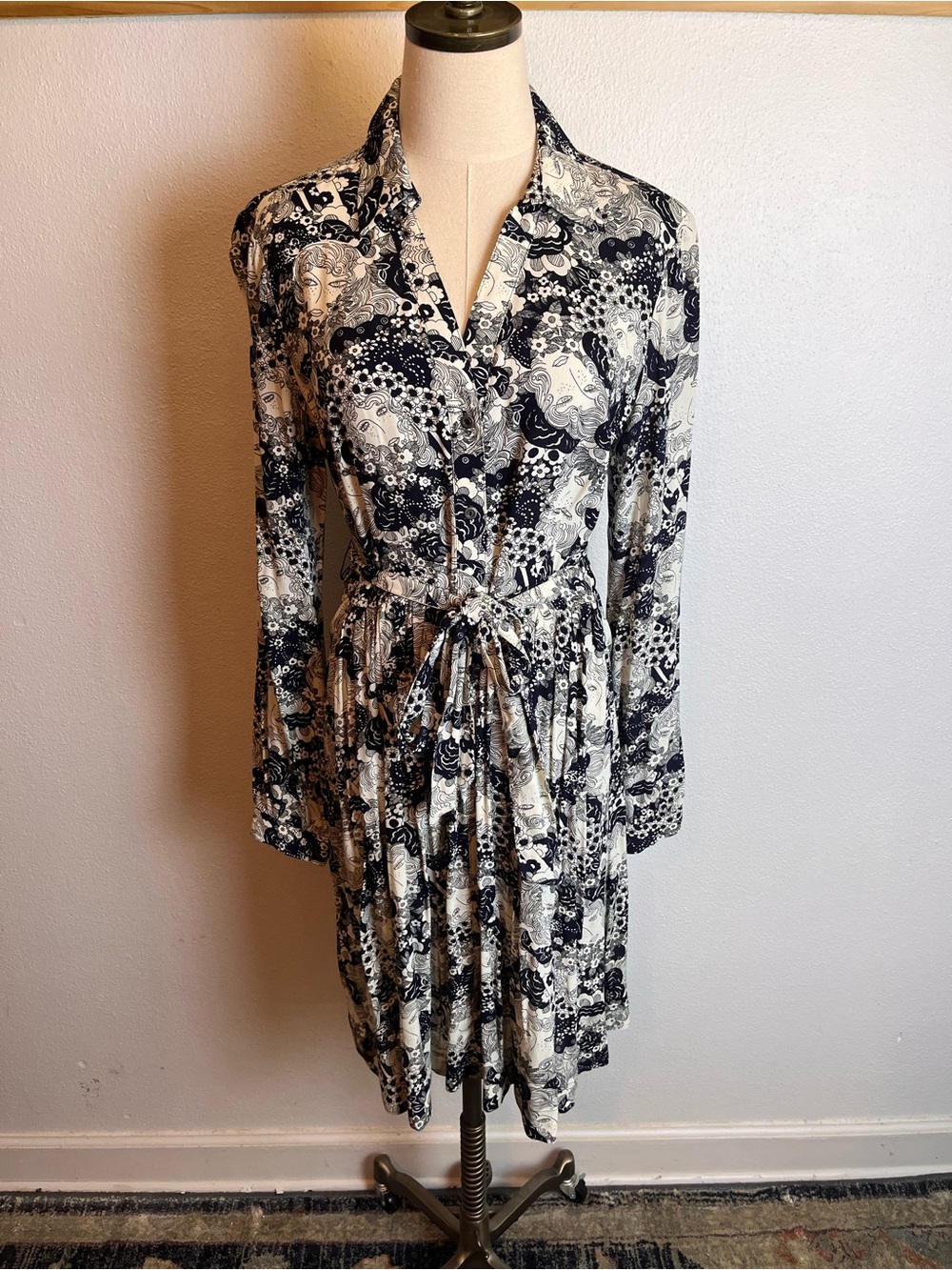 By Anthropologie Black & Cream Floral Print Dress - Conversations Collection